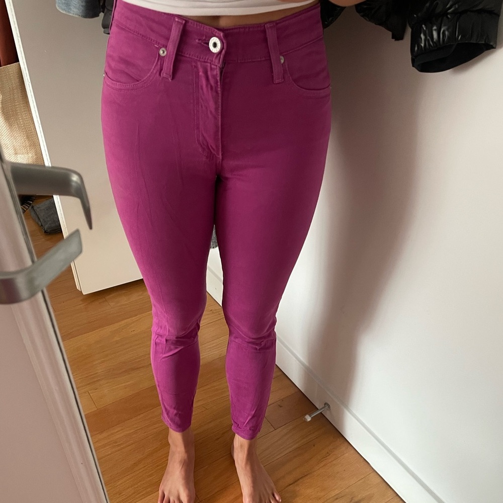 AG High Rise Skinny Crop Jeans, Pink. Size 26.
